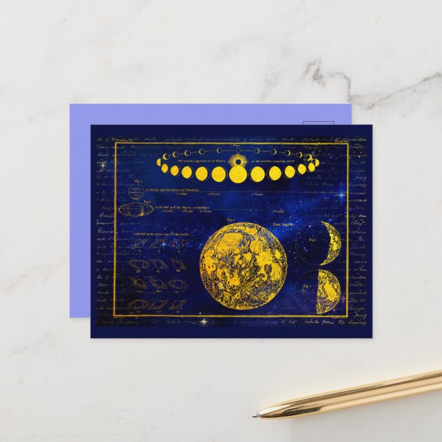 Postal Fases antiguas de la Luna Saturno Júpiter Venus (Anverso/Reverso In Situ)