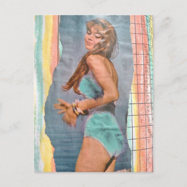 Postal Fashion model Woman in 1957 on the beach collage (Anverso)