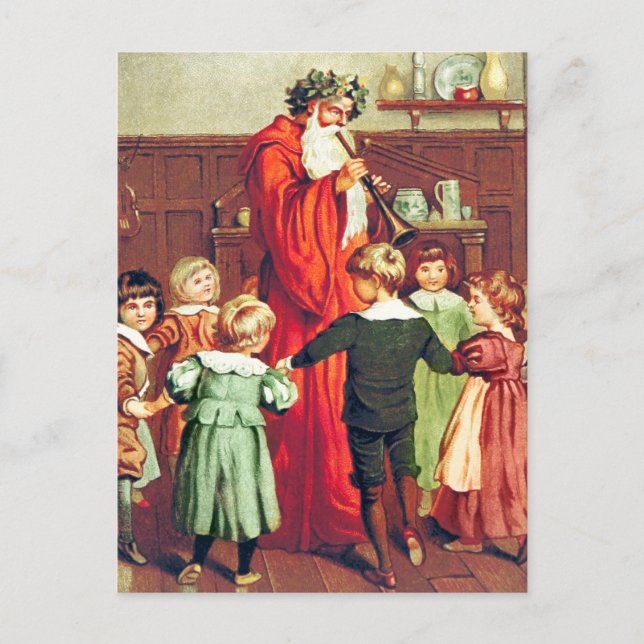 Postal Father Christmas Blowing The Horn (Anverso)