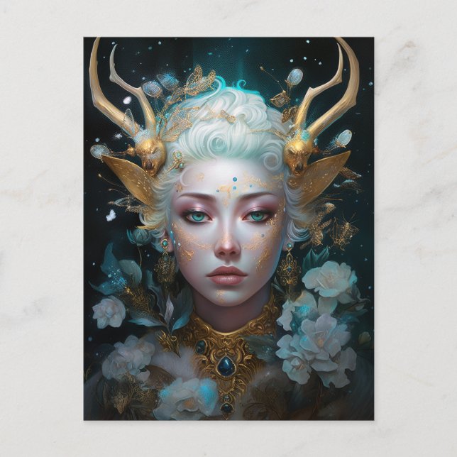 Postal Faun Elf Woman Fantasy Art (Anverso)