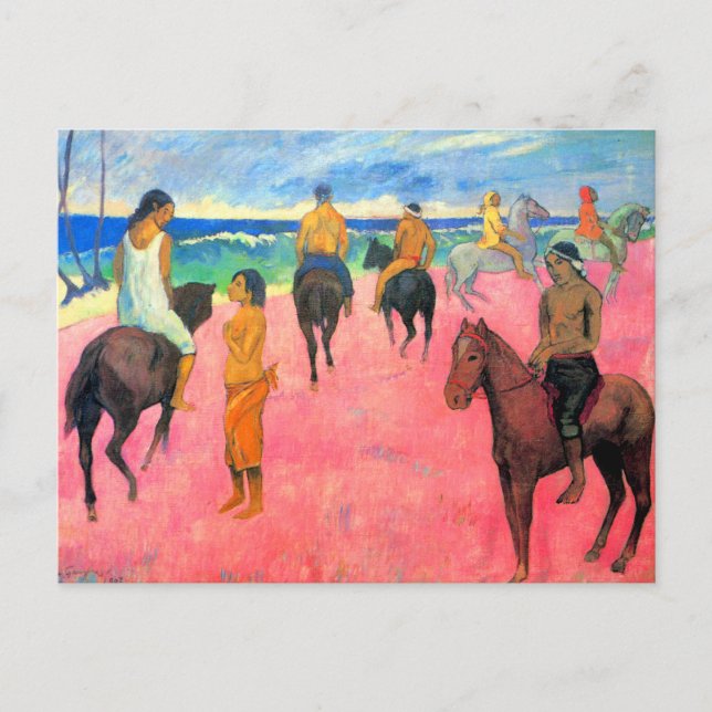 Postal Fauvist pintando jinetes de Gauguin en la playa (Anverso)
