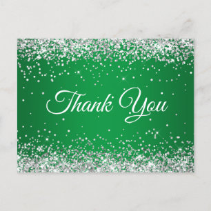 Postal Faux Brillante Plateado Brillo Verde Brillante Gra