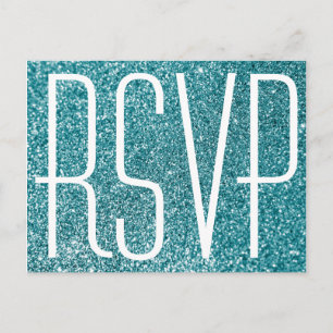 Postal Faux Brillo Turquesa y RSVP Blanco