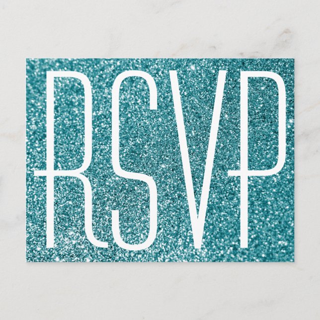 Postal Faux Brillo Turquesa y RSVP Blanco (Anverso)