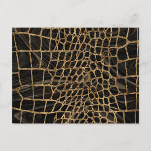 Postal Faux Crocodile Black Liquid Marble and gold