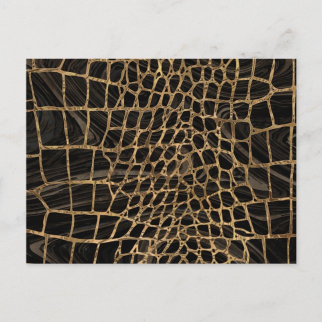 Postal Faux Crocodile Black Liquid Marble and gold (Anverso)