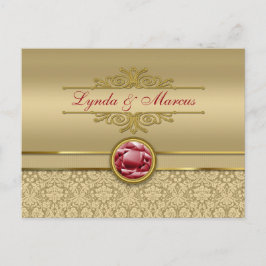 Postal Faux Dark Ruby Red Gemstone Metallic Gold Damask