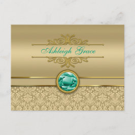 Postal Faux Emerald Gemstone Metallic Shiny Gold Damask