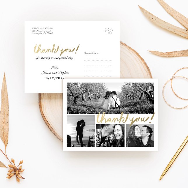 Postal Faux Gold 4 Collage de fotos Gracias Postcard (Subido por el creador)