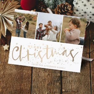 Postal Faux Gold de Feliz Navidad 3 Navidades de fotograf