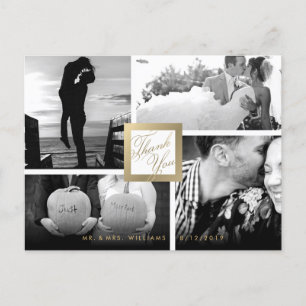 Postal Faux Gold Gracias Boda 4 Photo Postcard