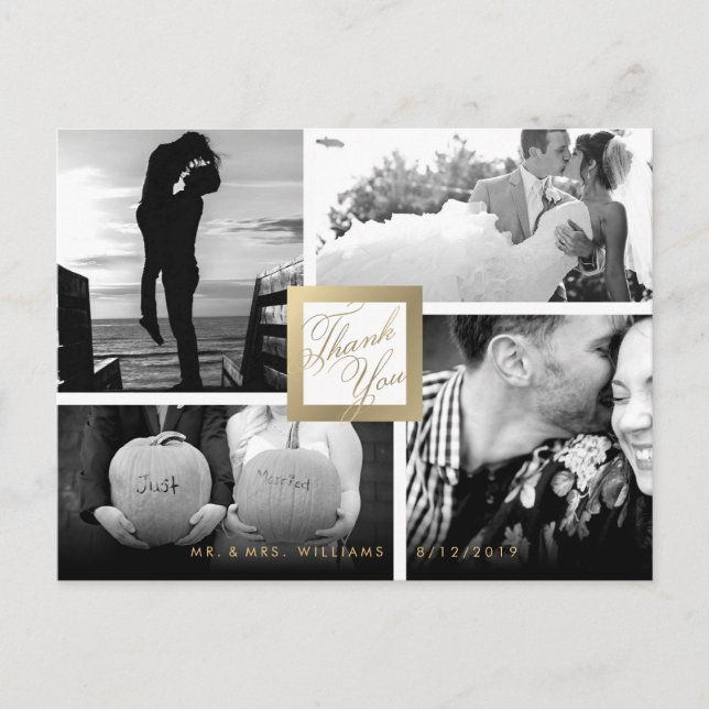 Postal Faux Gold Gracias Boda 4 Photo Postcard (Anverso)