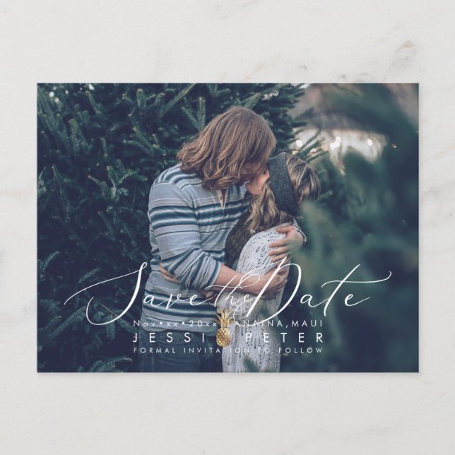 Postal Faux Gold Pineapple Photo Save the Date (Anverso)