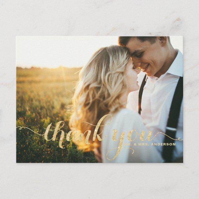 Postal Faux Gold Purpurina Boda Gracias Postcard (Anverso)