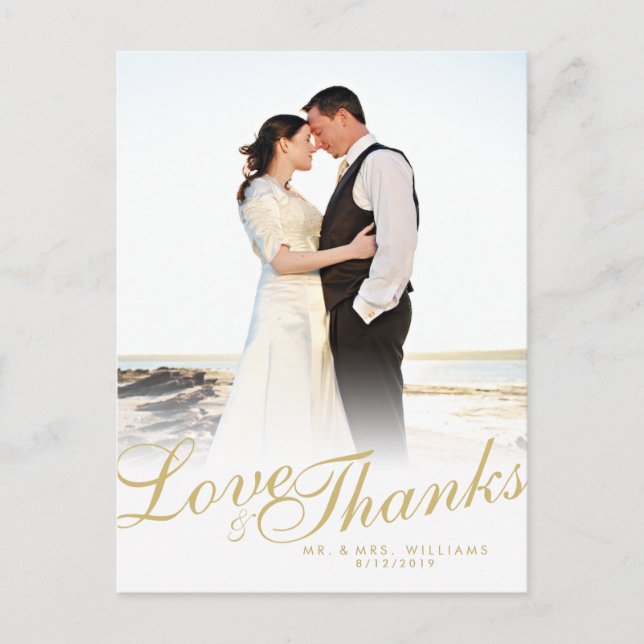 Postal Faux Gold Script Moderno Love Gracias Postcard Bla (Anverso)