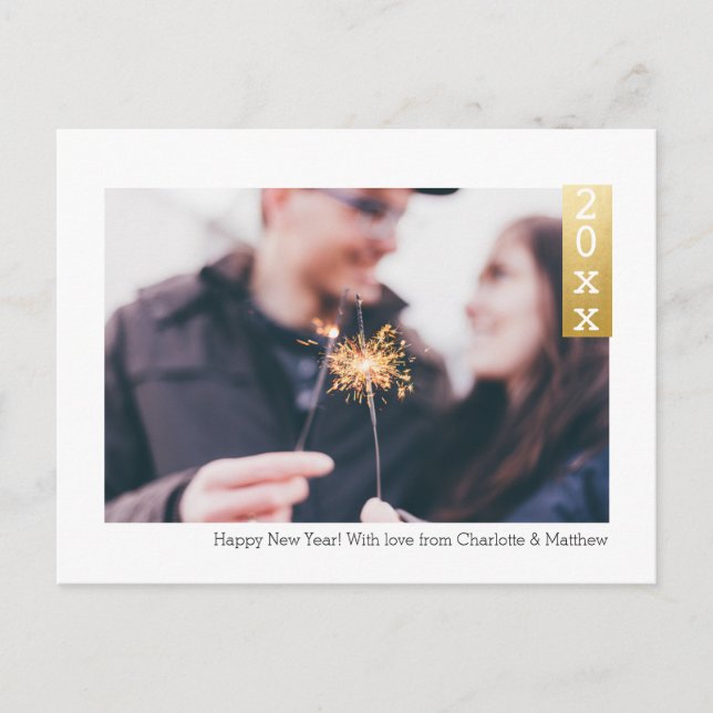Postal Faux Gold Simple Happy New Year Personalizado Phot (Anverso)