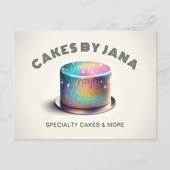 Postal Faux Holographic Rainbow Purpurina Cake Bakerley (Anverso)