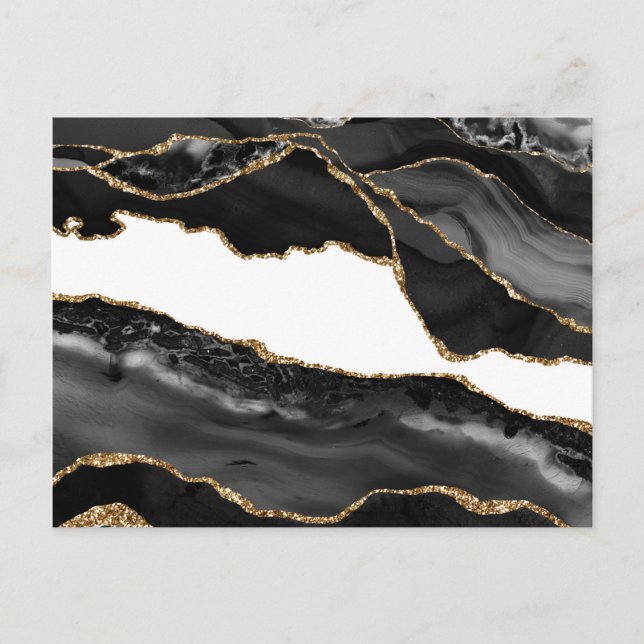 Postal Faux Marble Agate Black Stylish Stone Luxury Gold (Anverso)