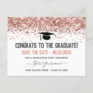 Postal Faux Purpurina Graduation Party Save the Date Invi