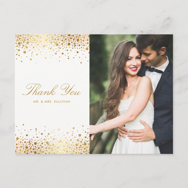 Postal Faux Relieve metalizado dorado Confetti Dots Foto  (Anverso)