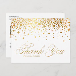 Postal Faux Relieve metalizado dorado Confetti Photo Boda