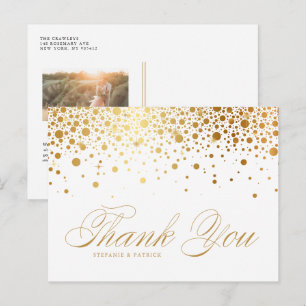 Postal Faux Relieve metalizado dorado Confetti Photo Boda