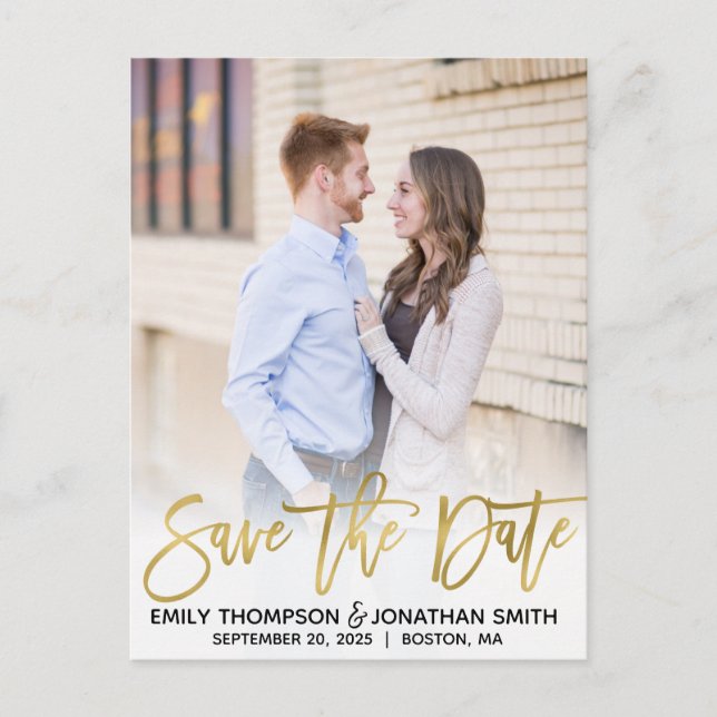 Postal Faux Relieve metalizado dorado Picture Save the Da (Anverso)