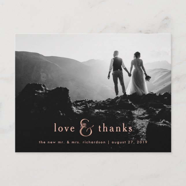 Postal Faux Rosa Gold Ampersand | Foto Gracias (Anverso)