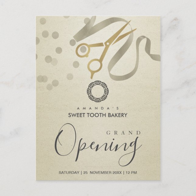 POSTAL FAUX SILVER RIBBON CUTTING GRAND OPENING INVITE (Anverso)
