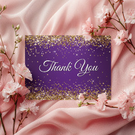 Postal Faux Sparkly Gold Purpurina Royal Purple Gracias