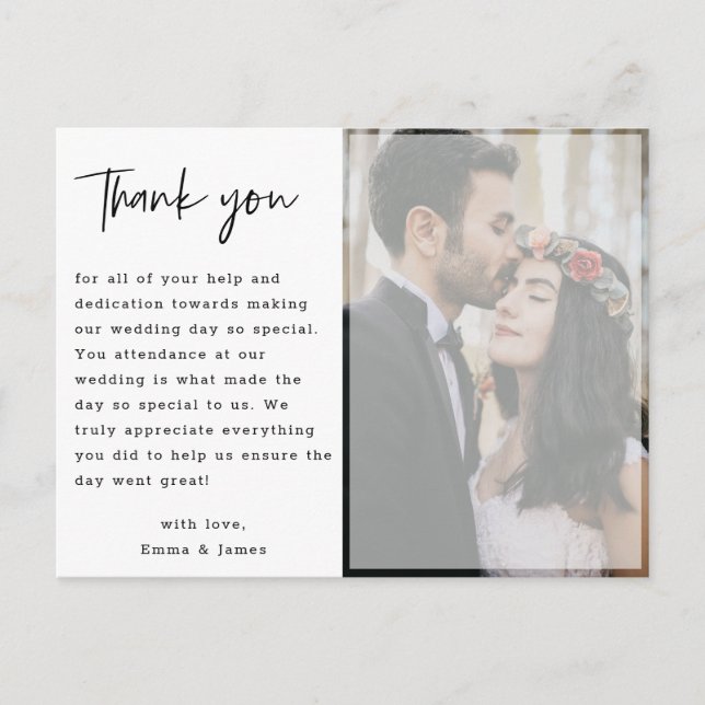 Postal Faux Vellum Hand Lettered Photo Boda Gracias (Anverso)