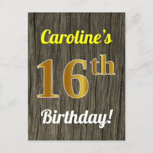 Postal Faux Wood, Faux Gold 16th Birthday & Custom Name