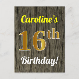 Postal Faux Wood, Faux Gold 16th Birthday & Custom Name