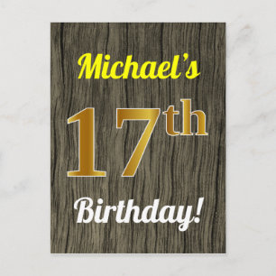 Postal Faux Wood, Faux Gold 17th Birthday & Custom Name