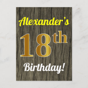 Postal Faux Wood, Faux Gold 18th Birthday & Custom Name