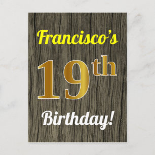 Postal Faux Wood, Faux Gold 19th Birthday & Custom Name