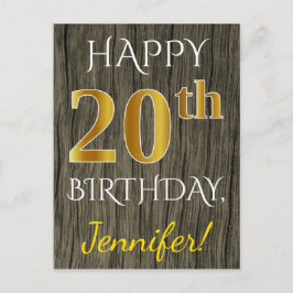 Postal Faux Wood, Faux Gold 20th Birthday + Custom Name