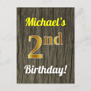 Postal Faux Wood, Faux Gold 2Birthday & Custom Name