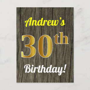 Postal Faux Wood, Faux Gold 30th Birthday & Custom Name