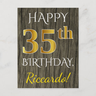 Postal Faux Wood, Faux Gold 35th Birthday + Custom Name