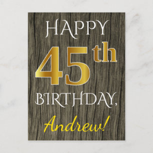 Postal Faux Wood, Faux Gold 45th Birthday + Custom Name