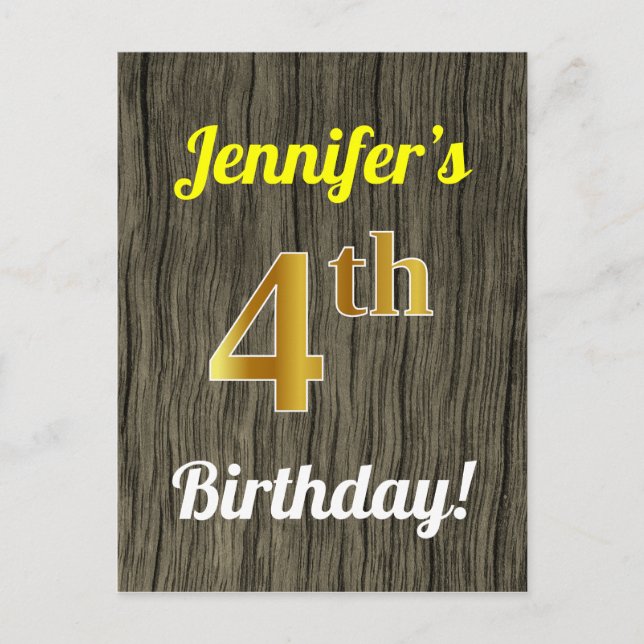 Postal Faux Wood, Faux Gold 4Birthday & Custom Name (Anverso)