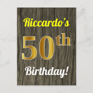 Postal Faux Wood, Faux Gold 50th Birthday & Custom Name