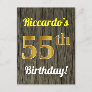 Postal Faux Wood, Faux Gold 55th Birthday & Custom Name