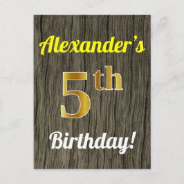Postal Faux Wood, Faux Gold 5Birthday & Custom Name
