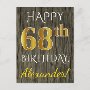 Postal Faux Wood, Faux Gold 68th Birthday + Custom Name