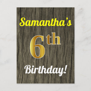 Postal Faux Wood, Faux Gold 6Birthday & Custom Name