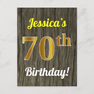 Postal Faux Wood, Faux Gold 70th Birthday & Custom Name
