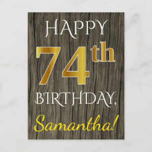 Postal Faux Wood, Faux Gold 74th Birthday + Custom Name