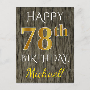 Postal Faux Wood, Faux Gold 78th Birthday + Custom Name